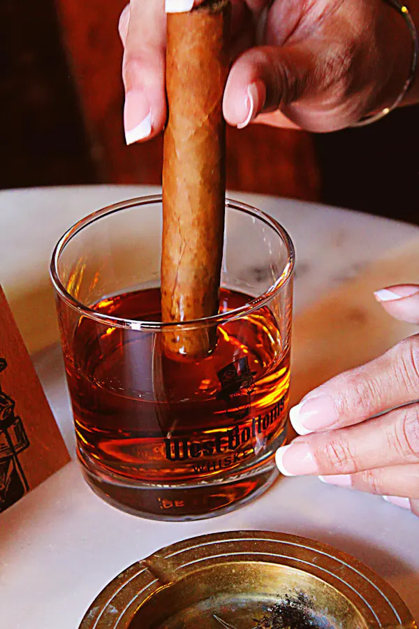 cigars, alcoholic drink, tobacco products, liquor, whisky, drinkware