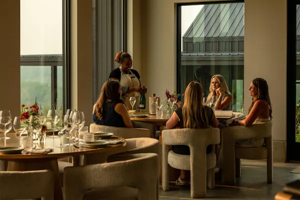 furniture, table, restaurant, chair, ceiling, glass