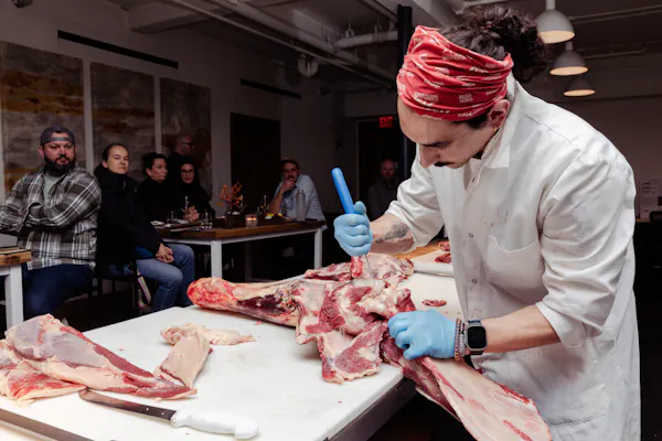 hand, butcher, meat, meat cutter, beef, goat meat