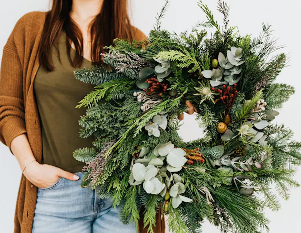 wreath, natural material, christmas decoration, conifers, floral design, flower arranging