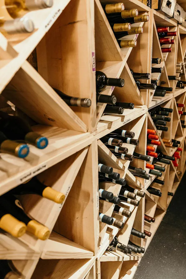 wine rack, wine cellar, shelving, bottle, winery, hardwood