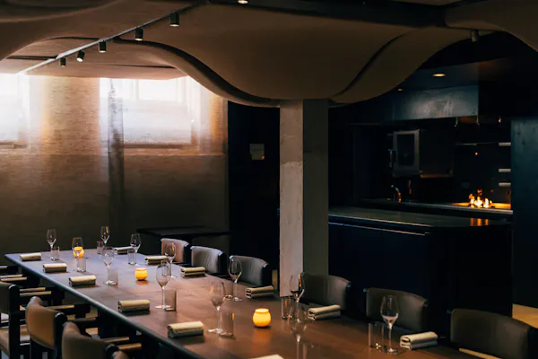 furniture, ceiling, lighting, table, restaurant, light fixture