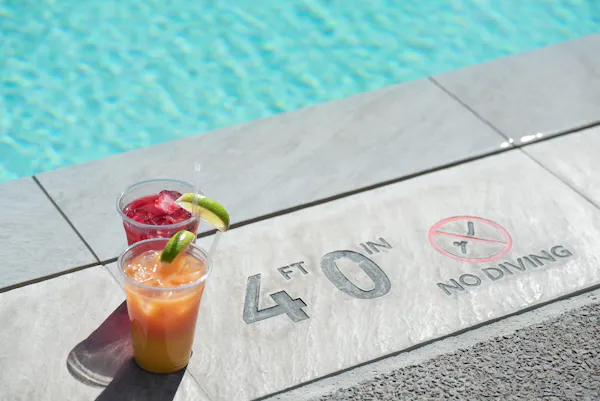 palm trees, swimming pool, classic cocktail, cocktail