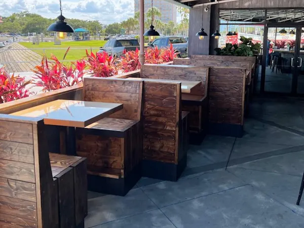 table, furniture, plant, flower, wood, outdoor table