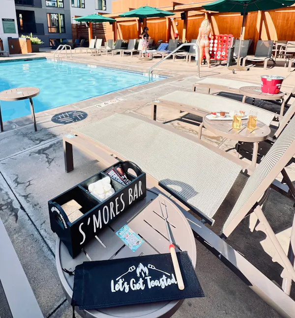 outdoor furniture, swimming pool, recreation, leisure, mixed-use, umbrella