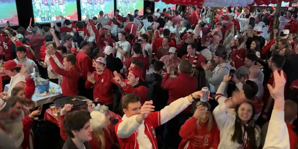 clothing, head, t-shirt, red, crowd, hand