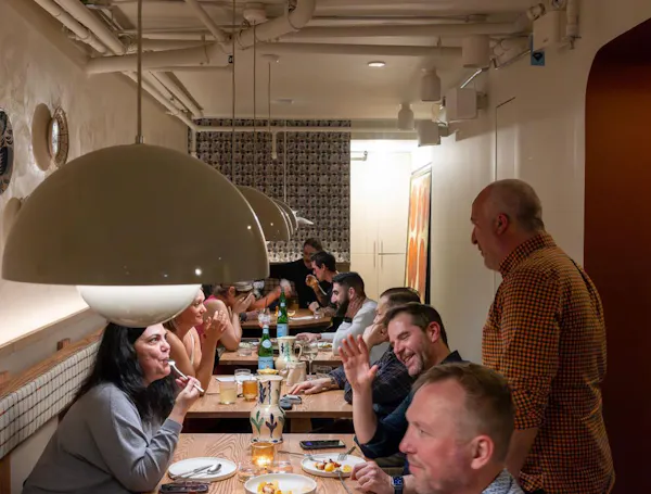 furniture, table, light fixture, lighting, chair, restaurant