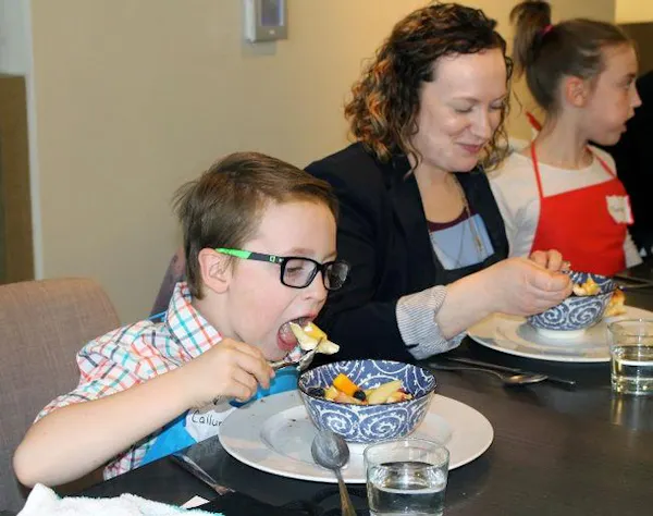 face, hair, smile, food, tableware, dishware