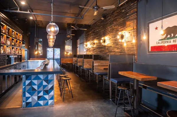 restaurant, bar, light fixture, chair, pub