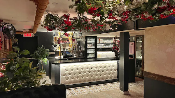 flooring, restaurant, ceiling, chandelier, chair, light fixture