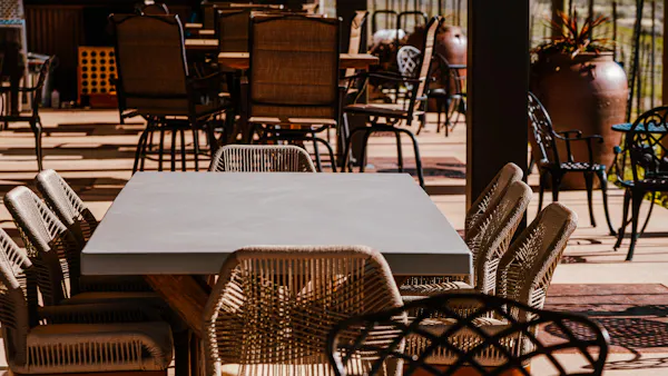 furniture, chair, table, outdoor furniture, outdoor table, restaurant