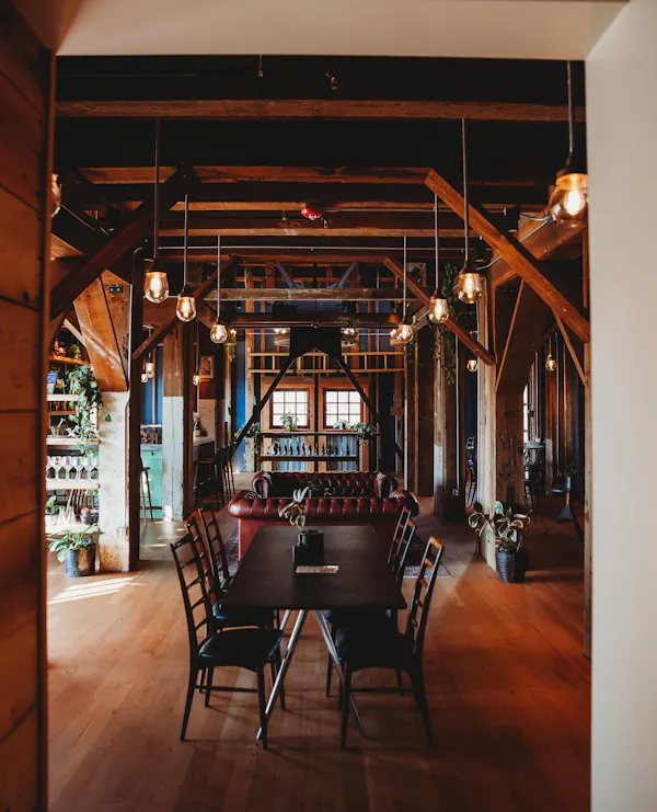 wood, chair, building, hall, beam, ceiling