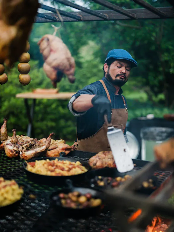 food, cooking, barbecue, grilling, hat, roasting
