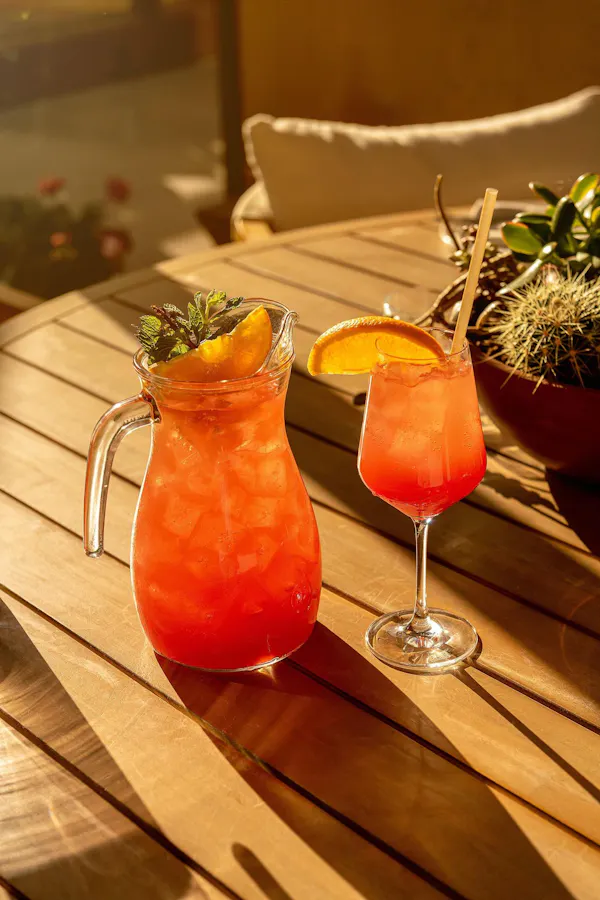 tableware, food, fruit, cocktail, juice, non-alcoholic drink