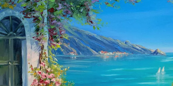blue, body of water, art paint, art, bank, visual arts