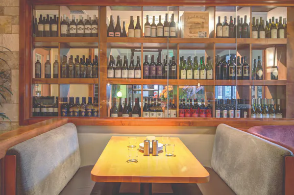 shelf, wood, bottle, furniture, shelving, lighting