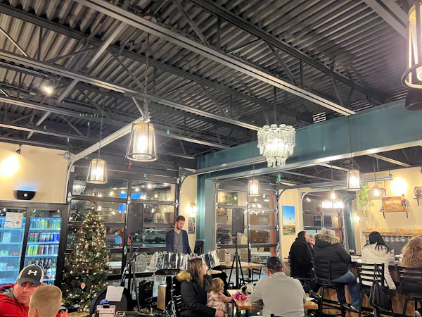 christmas tree, building, chair, table, barware, event