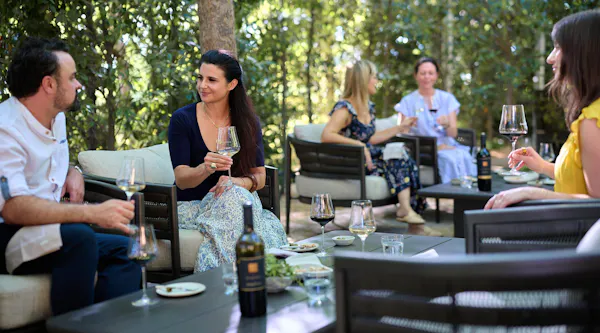 furniture, drinkware, tableware, table, sitting, alcoholic drink