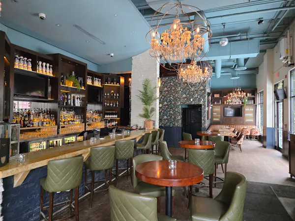 chandelier, furniture, restaurant, ceiling, bar, light fixture
