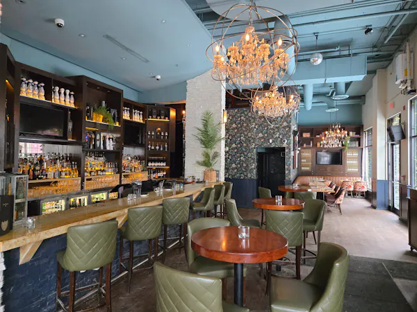 chandelier, furniture, restaurant, ceiling, bar, light fixture