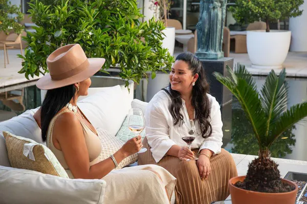 furniture, outdoor furniture, sitting, hat, leisure, comfort
