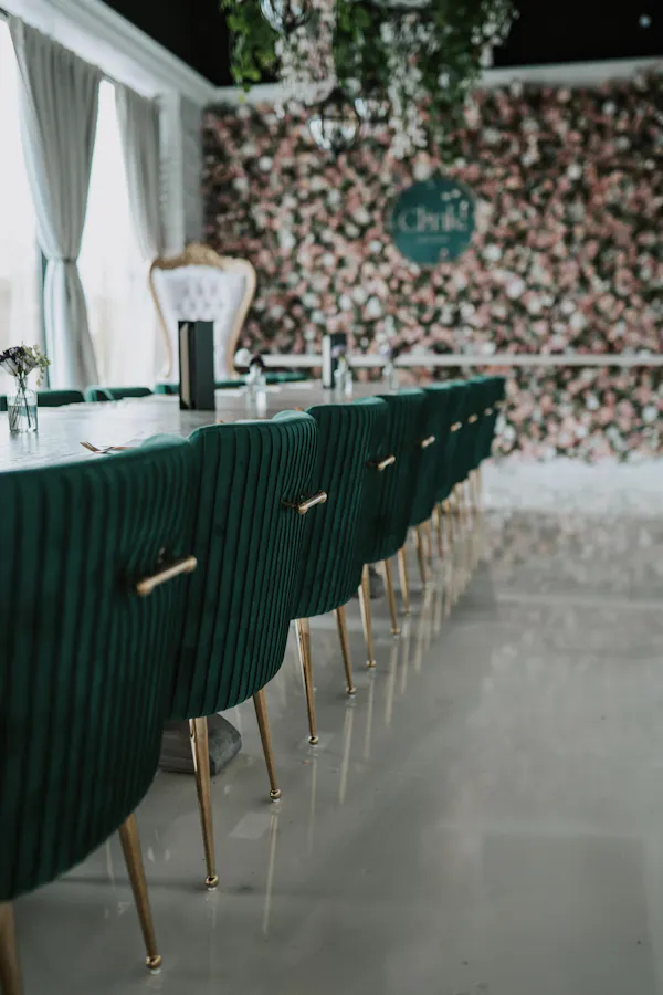 furniture, restaurant, chair, natural material, chandelier, glass