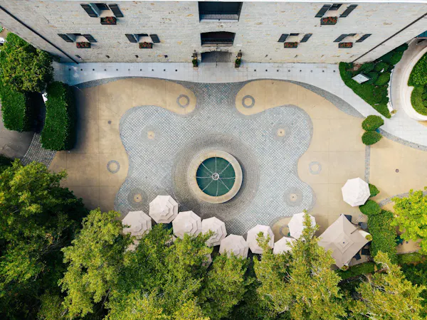 fountain, water feature, garden, courtyard, landscaping, design