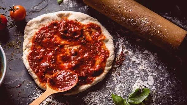 food, ingredient, tableware, pizza, cooking, condiment
