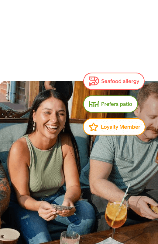 Outdoor diners with guest profile preferences listed in UI chips