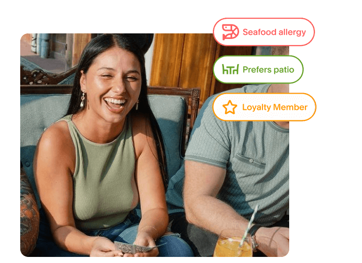 Outdoor diners with guest profile preferences listed in UI chips