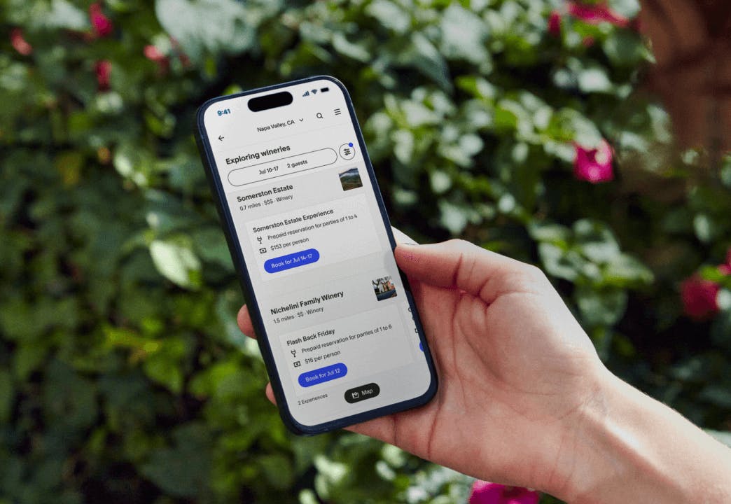 Tock guest experience list on a mobile device