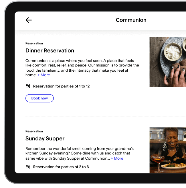 A tablet view of a Customer reservations on Tock.