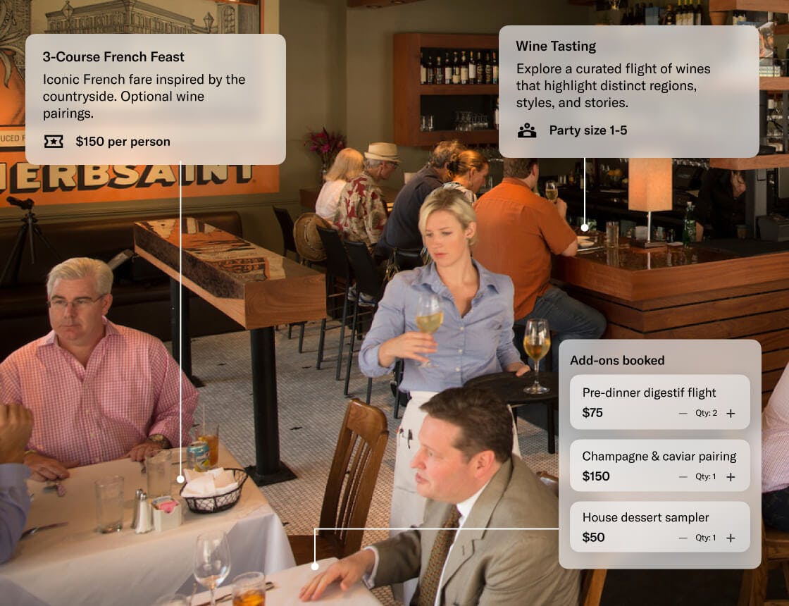Restaurant interior dashboard UI overlay