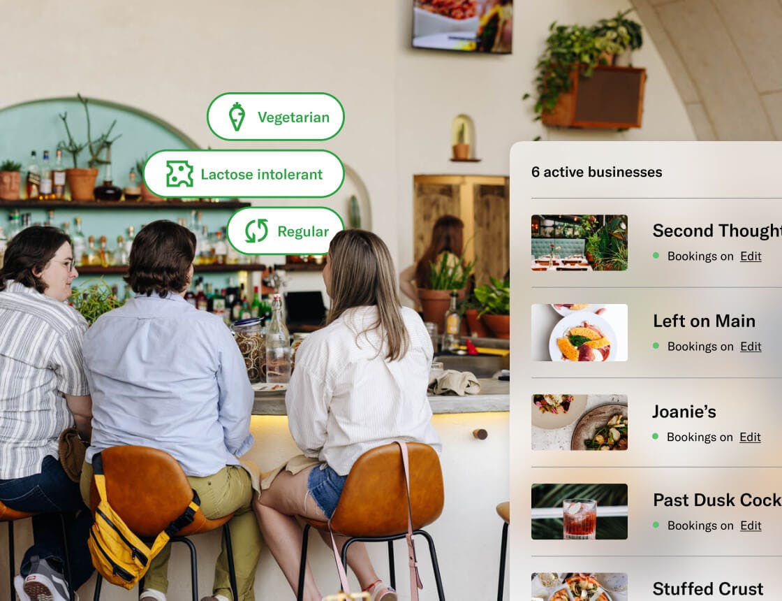 Bar outdoor seating area with a dashboard UI overlay