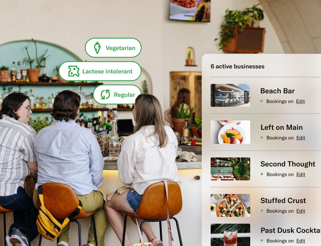 hotel bar room with personalized preferences UI overlay