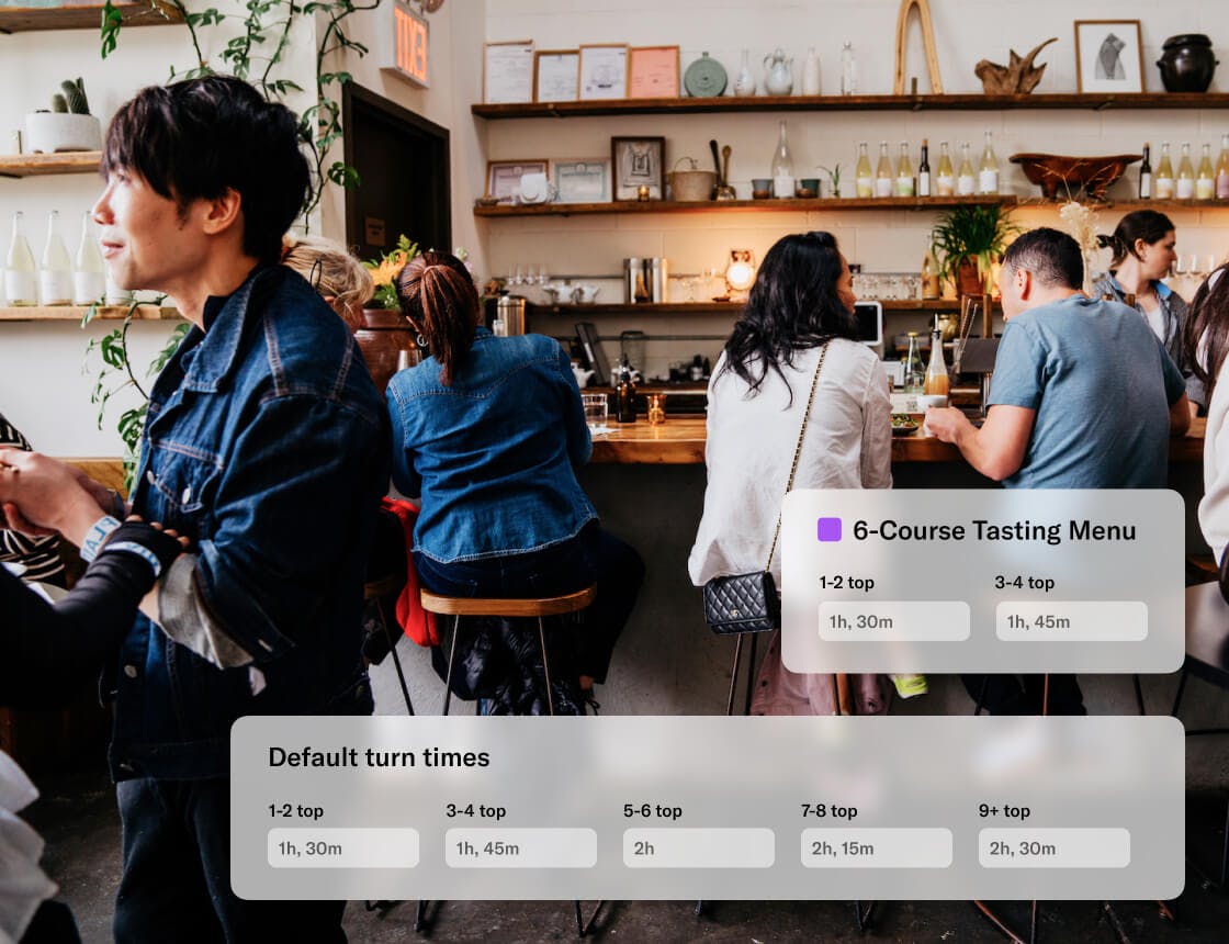 Bar seating area with a dashboard UI overlay