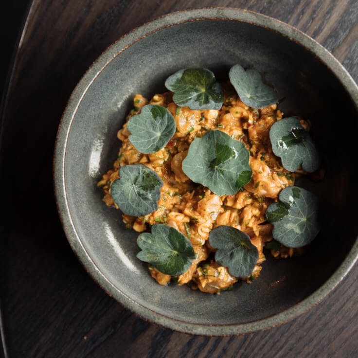 Maxwells Trading - beautifully plated dish with green garnish on top