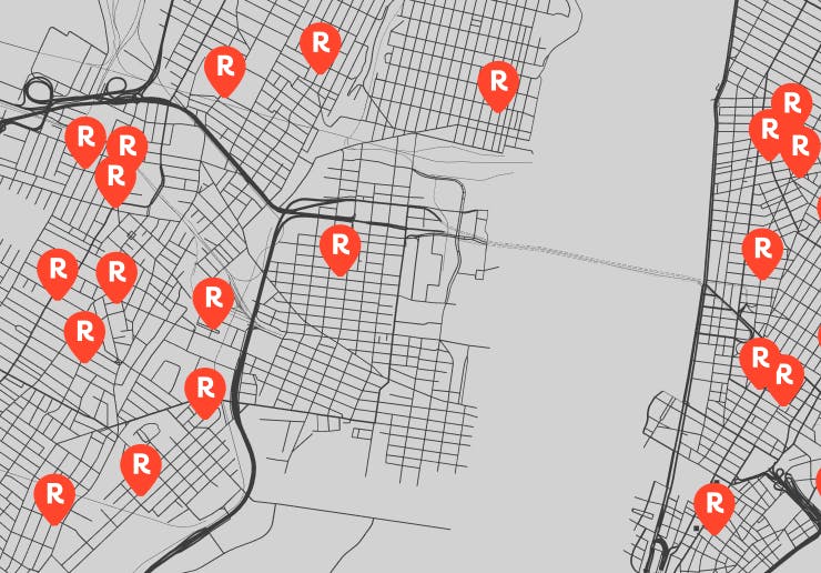 Resy Maps interface showing restaurant locations