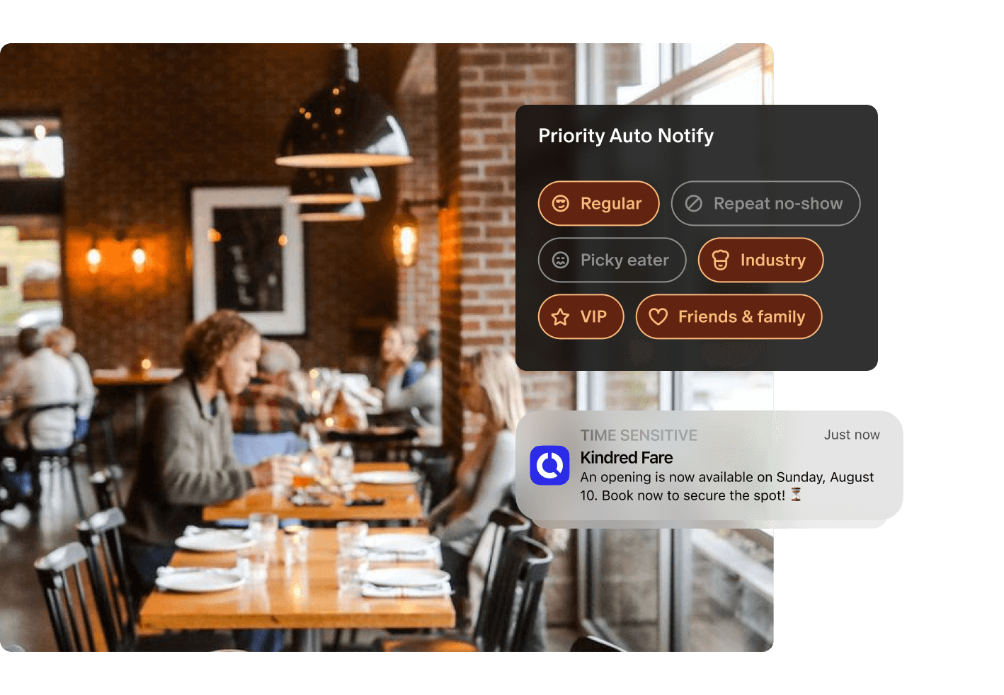 Tock notify UI messages with ornate food plating in the background